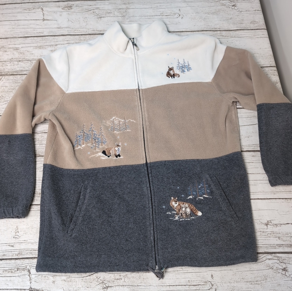 Vintage Tabi International Color Block Embroidery Fox Full Zip Sweater Size M